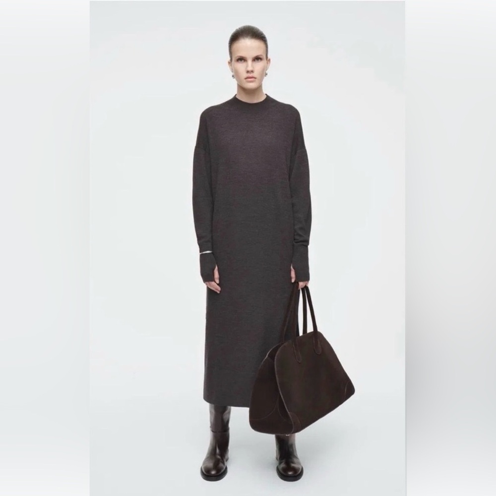 COS Brown Wool Long Sleeve Dress